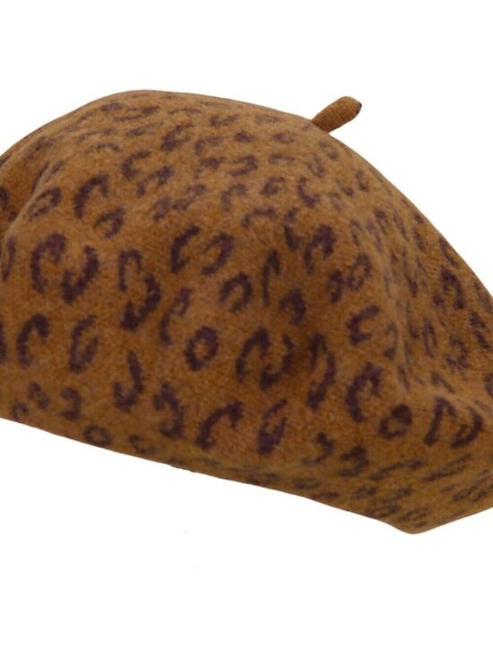 Women\'s Classic Wool Leopard French Painter Beret Hats Leopard Print Brown